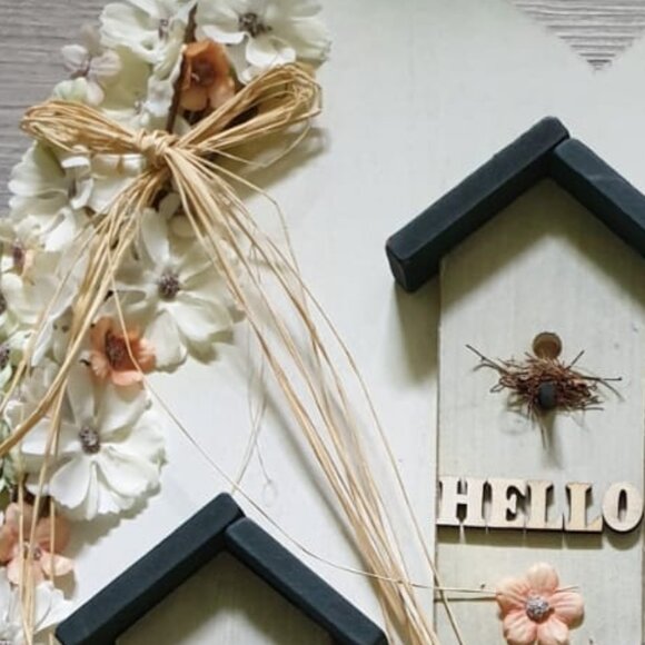 Door wreath Heart Birds Hanger WELCOME Door Sign HELLO Cat Home Office Decor - Picture 4 of 7